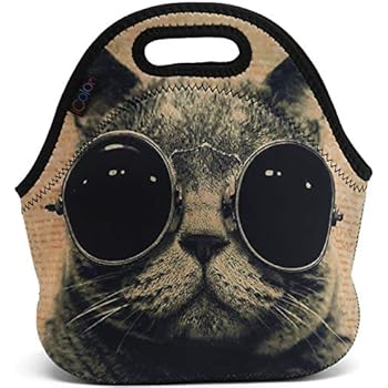 ICOLOR Cool Cat Neoprene Lunch Tote Bag, Kids Thermal Lunch Carrying Bag, Lunch Box & Food Container, Insulated Soft Lunchbox, Food Storage Cooler - Great Gift for Boys,Girls (HST-LB-130) 