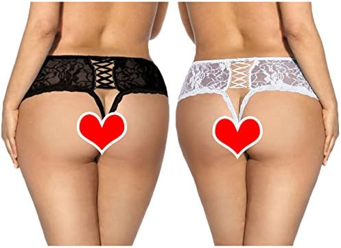 Rosy Cheeks 2 Pack Sexy Panties - Women's Panties Peek-A-Boo Panty Lace Underwear - Sexy Lingerie Underwear, Black &amp; White, Size Small