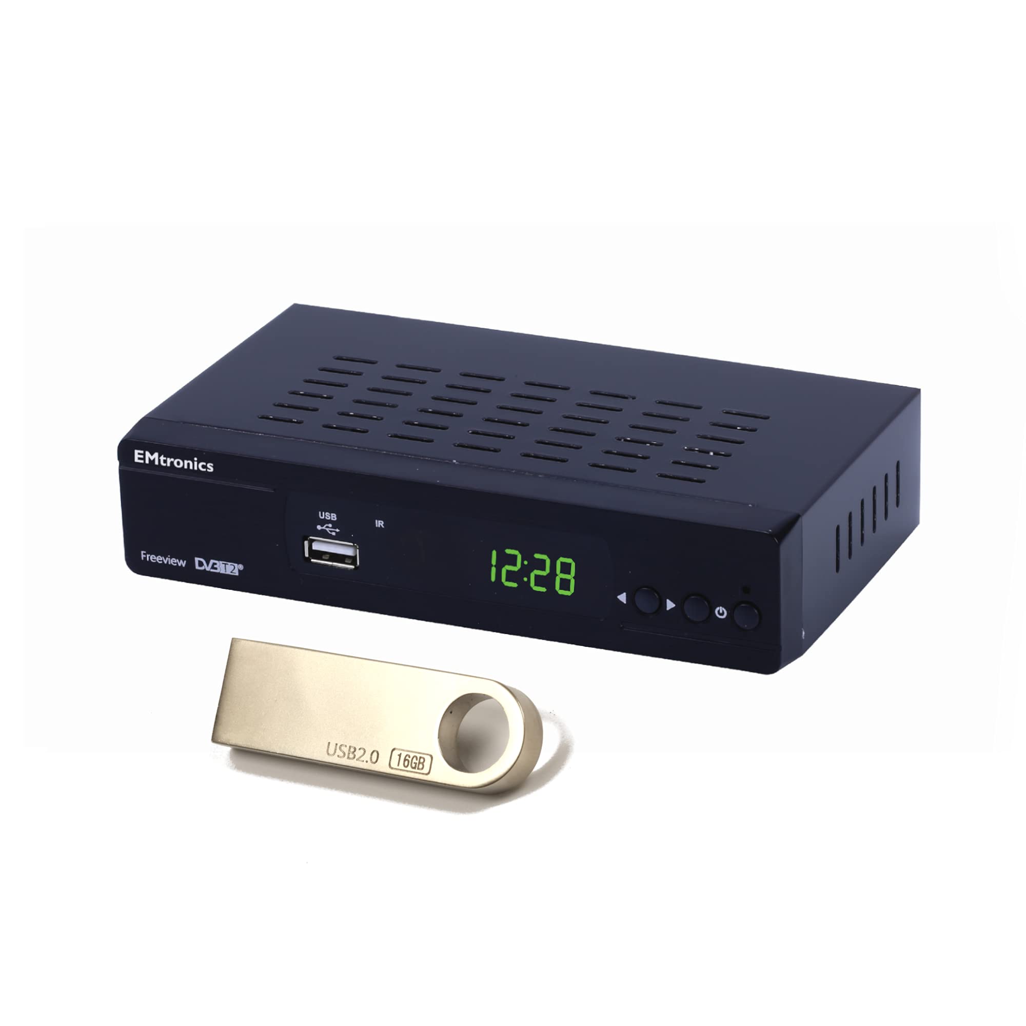 EMtronics EMFBHD1 - Freeview Set Top Box Recorder 1080P with HDMI and Scart, Digibox Digital TV Receiver with 16GB USB PVR for Recording