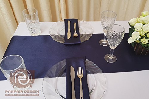 Parfair Dessin Pack of 10 Satin Table Runners 12 x 108 inch for Wedding Banquet Reception Party Decoration, Bright Silk and Smooth Fabric Party Table Runner - Navy Blue - Thumbnail 4