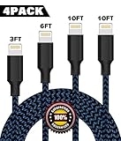 BULESK Lightning Cable 4Pack 3FT 6FT 10FT 10FT Nylon Braided Certified iPhone Cable USB Cord Charging Charger for iPhone X,8, 7, 7 Plus, 6, 6s, 6+, 5, 5c, 5s, SE, iPad, iPod, iPod Touch Black Blue