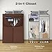 LANGRIA Extra-Large Heavy-Duty Zip Up Closet Shoe Organizer with Detachable Brown Cloth Cover Wardrobe Metal Storage Clothes Rack Armoire with 4 Shelves and 2 Hanging Rods Max Load 463 lbs.