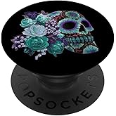 Turquoise, Sugar Skull, Floral, Day Of The Dead Sugarskull PopSockets Adhesive PopGrip