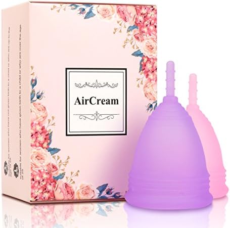 AirCream Menstrual Cups - Set of 2 Cups - Economical Feminine Alternative Protection to Cloth Sanitary Napkins and Tampons - No Leak - Comfortable and Soft - Have A Happy Period (Large&Small)