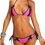 Women Sexy Brief Close-fitting Two-piece Strapless Bathing Suits Bikini Swimwear (Black-Rose, M)