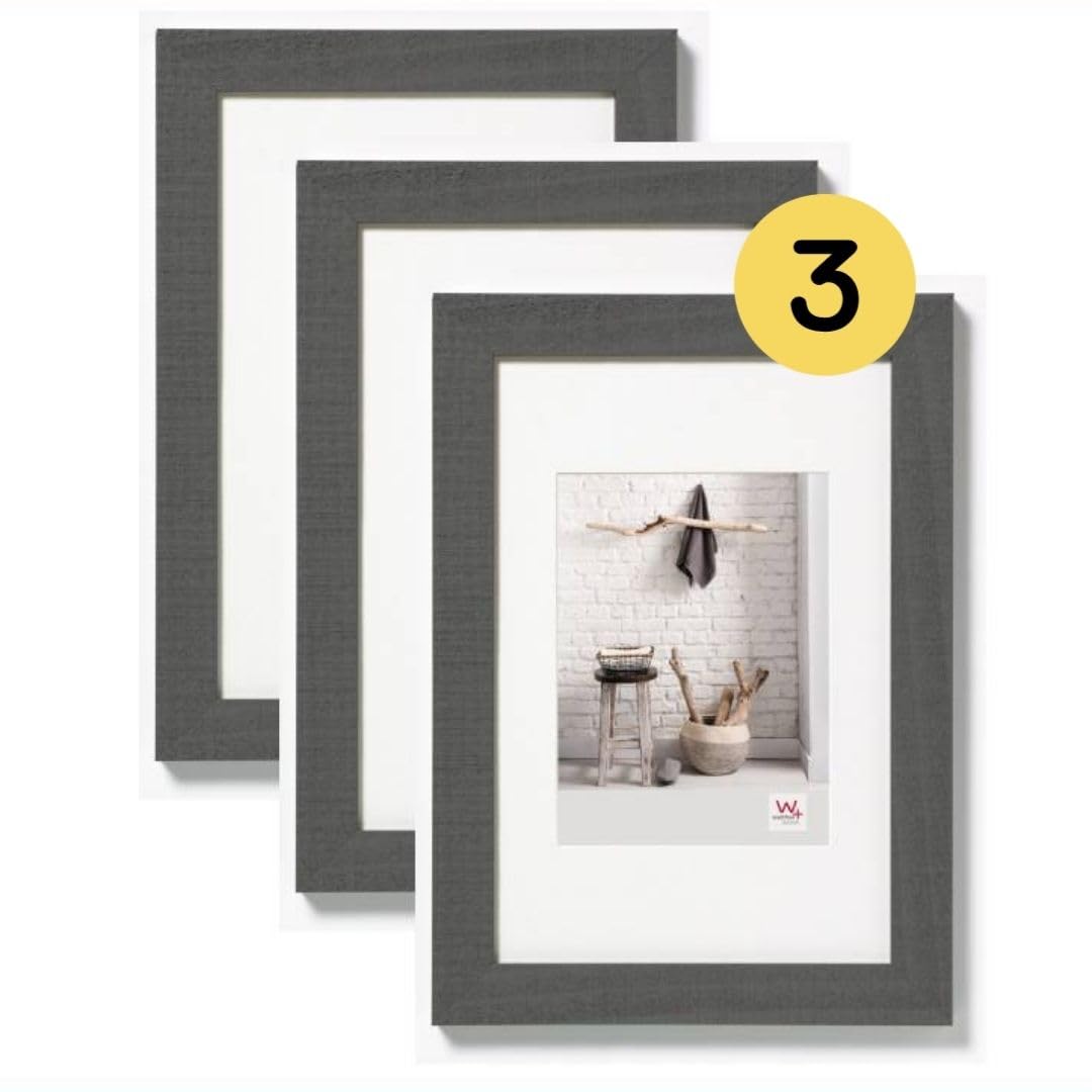 walther Design Picture Frame Grey 20 x 30 cm with PassepArtout, Pack of 3, Home Wooden Frame HO030D3