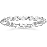 EAMTI 2mm 925 Sterling Silver Wedding Band Cubic Zirconia Full Eternity Stackable Engagement Ring Size 3-13