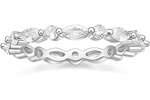 EAMTI 2mm 925 Sterling Silver Wedding Band Cubic Zirconia Full Eternity Stackable Engagement Ring Size 3-13