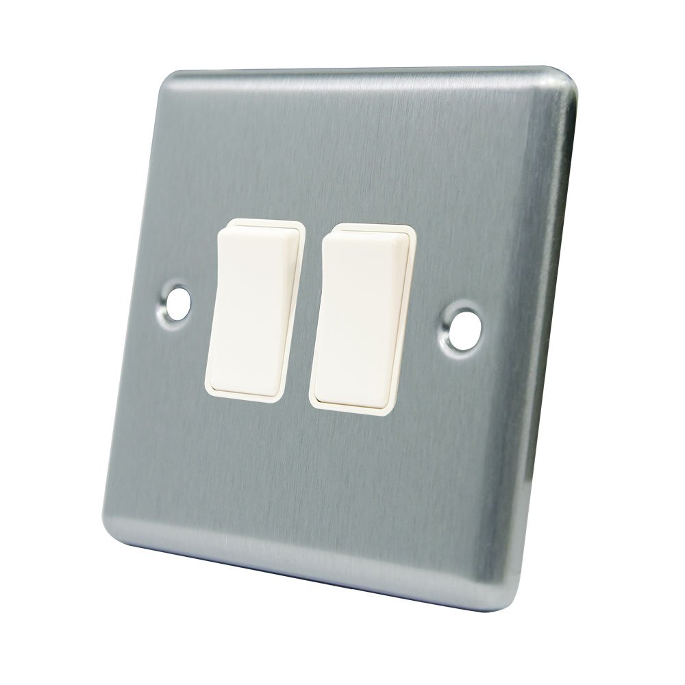 AET CSC2GSWIWH 10 A 2-Gang 2-Way Satin Finish Chrome Classical Double White Insert Plastic Rocker Light Switch