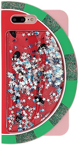 iPhone 7 Plus Case, iPhone 8 Plus Case, Soft Silicone 3D Cartoon Pink Watermelon Glitter Liquid Flowing Glittery Shiny Shock Drop Resistant Protective Shockproof Lovely Cute Gift Kids Teens Girls Kid