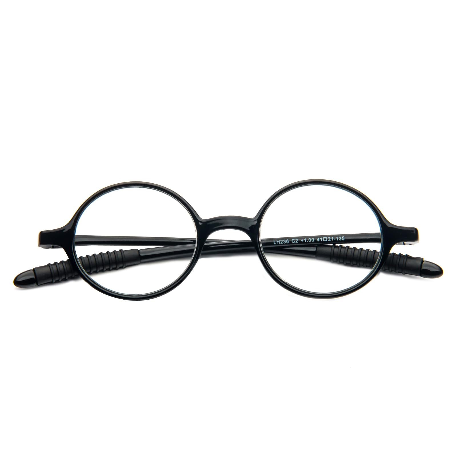 KoKoBin Retro Reading Glasses for Men and Women Round Reader TR90 Full Rim Glasses (Black, 1, Dioptres)