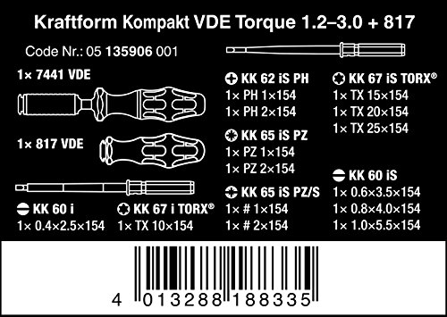 Wera 05135906001 extra Slim Set Kraftform Kompakt VDE Torque 1,2-3,0 Nm + 817, 16-teilig, Stück, One size – Bild 3