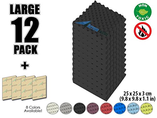 Arrowzoom New 12 Pack of (9.8 in X 9.8 in X 1.1 in) Soundproofing Insulation Egg Crate Acoustic Wall Foam Padding Studio Foam Tiles (BLACK)