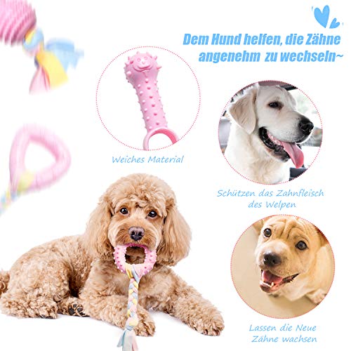 6 + 2 Stück Welpenspielzeug-Set, Kauspielzeug für Hunde, süßes Interaktives Kauen Seilspielzeug Zahn Sauberes Spielzeug mit Baumwolle und Gummi für kleine Hunde, waschbares Baumwollseil-Hundespielzeug