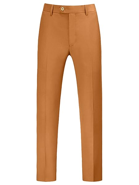 LARS AMADEUS MEN’S BROWN DRESS PANTS SLIM FIT FLAT FRONT CHINO BUSINESS WEDDING SUIT PANTS 30