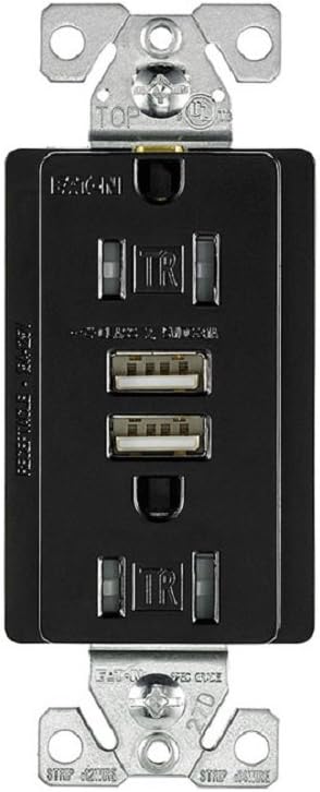 Eaton TR7755BK-BOX 15 Amp 125V Combination USB 3.1A Charger with Duplex Receptacle, Black