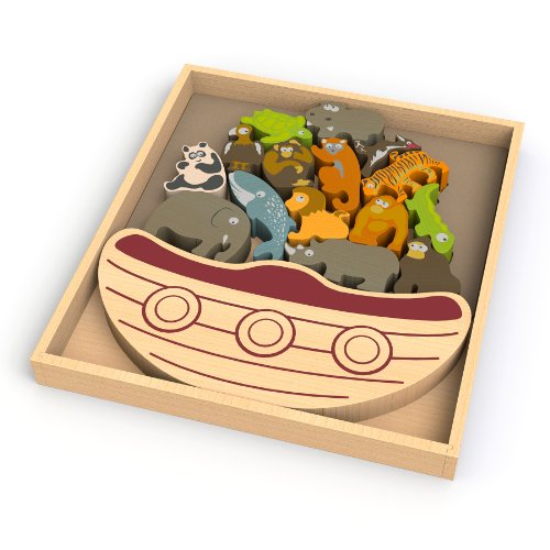 BeginAgain Balance Boat: Endangered Animals Game and Playset - 'Award-Winning Stacking Toys Game' - Balance Game with Wooden Toy Animals