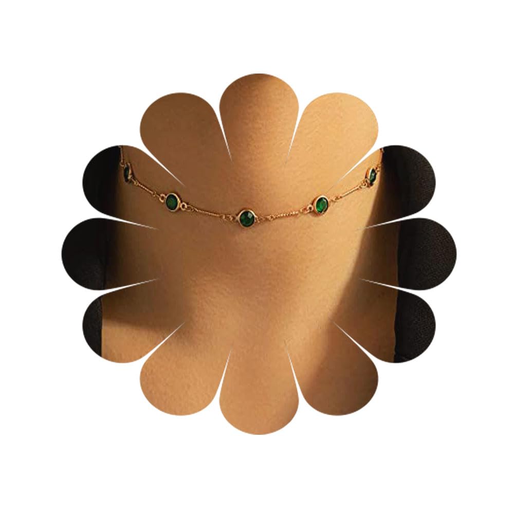 Gold Fashion Trend Simple Green Rhinestone Women's Short Single Layer Necklace Clavicle Chain Choker Necklace For Women And Girls