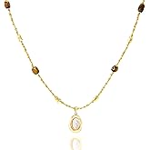 BIHYR Maillard Necklace for Women - Natural Stone Beaded Pendant Necklace with Vintage Boho Charm Design, Sweater Chain Stacked Wear Non Tarnish, Jewelry Gift for Trendy Women, Tiger Eye Stone