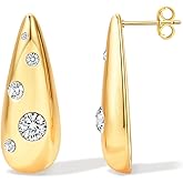 Teardrop 14K Gold Plated Gold Earrings for Women Thick Dome Hoop Earrings for Hypoallergenic Earring Geometry Statement Earrings