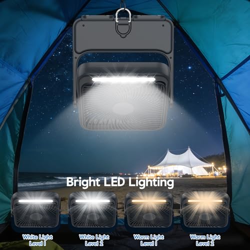 Shayson Portable Fan 20000mAh Camping USB Fan with LED Light, 4 Speeds, 12-43 Hours of Operation, Smart Display, Low Noise, for Office/Home/Travel/Camping (Black)