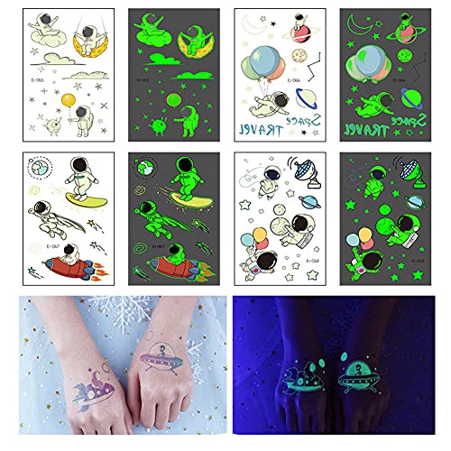 Jatidne Luminous Space Temporary Tattoos for Kids Glow In The Dark Solar System Tattoos for Boys and Girls Birthday Party Favor Supplies