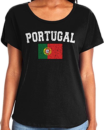 Amdesco Ladies Flag of Portugal Faded Portuguese Flag Dolman T-Shirt, Black XL