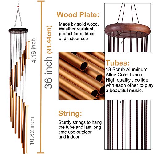 image for Super More Wind Chimes Outdoor with 18 Aluminum Alloy Tubes and 1 Hook