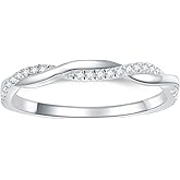 SISGEM 14k White Gold Moissanite Wedding Band for Women Twisted Infinity Promise Engagement Ring Stackable Eternity Rings for Her