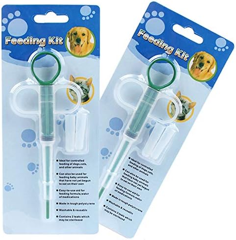 OUOU Pet Pill Dispenser, [2 Pack] Dogs and Cats Medicine Feeder Tool Kit Silicone Syringes for Cats Dogs Small Animals - Super Durable and Reusable Extremely Convenient (Green)