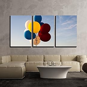 3 Piece Canvas Wall Art - Colorful Balloons Flying in The Air - Modern Home Art Stretched and Framed Ready to Hang - 16"x24"x3 Panels