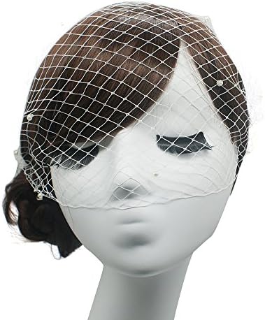 Blank K Women Wedding Bridal Pearl Birdcage Face Veil Evening Veils With 2 Combs (Ivory)
