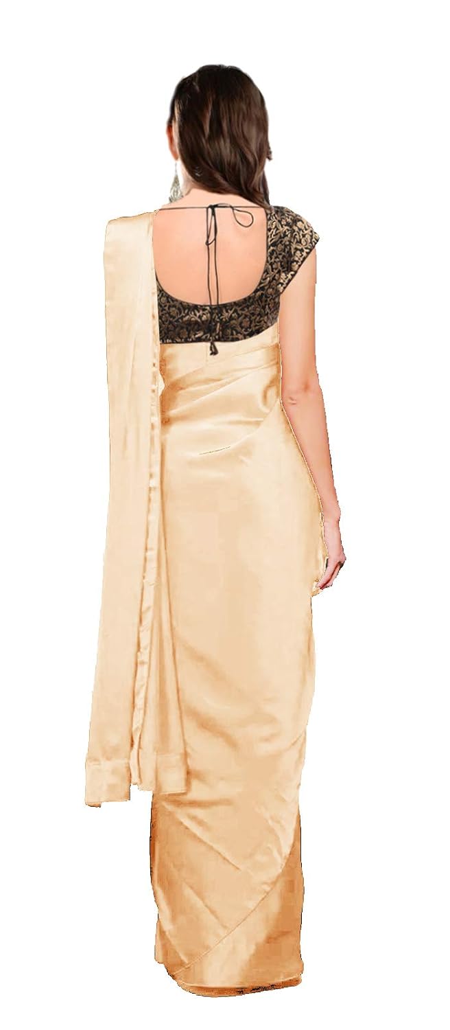 clickedia women's satin silk shiny glamourous saree with jacquard (brocade style) blouse piece