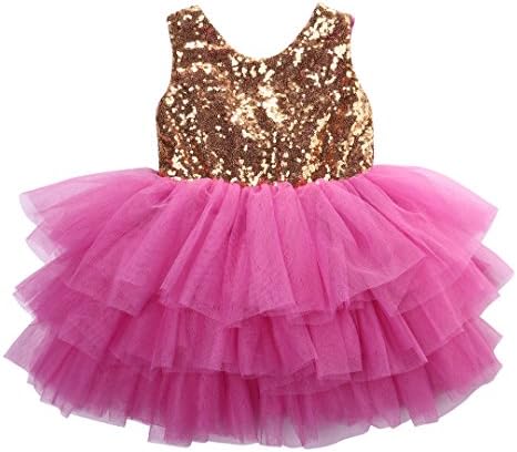 Heryshey Sequins Toddler Baby Kids Girls Pageant Backless Layered Tulle Party Dress 2-7Y