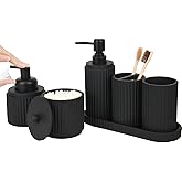 Black Bathroom Accessories Set 6 Pcs - Toothbrush Holder,Lotion Soap Dispenser,Foaming Soap Dispenser,Qtip Holder Dispensers,Vanity Tray,Bathroom Tumbler - Countertop Organizer-Bathroom Accessory Set