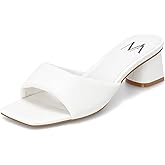 MIRAAZZURRA Heel Mules for Woman Square Open Toe Chunky Block Heel Slip on Heeled Sandals Casual Comfort Party Shoes