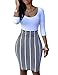Ninimour Womens Slim Fit Hip Package Print Bodycon Dress White Blocks M
