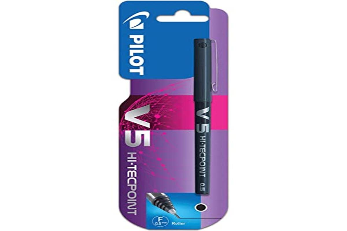 Pilot V5 Rollerball Hi-Tecpoint Rapid Dry Fine 0.5 Pen in Black (Carded), 708251001