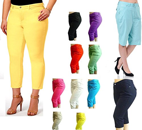NEW 1826 Twill CAPRI Pants High Waist Womens Plus Size 98% Cotton 2% Spandex (686)