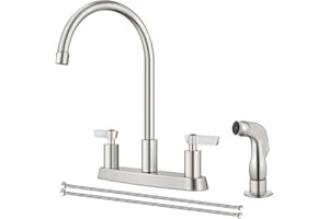 GBBNE Kitchen Faucet with Sprayer 2 Handle Kitchen Sink Faucets 8 Inch Centerset 3 Hole with Supply Lines Brushed Nickel