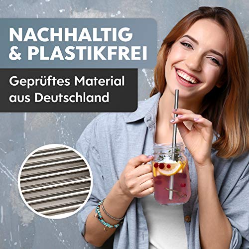 INDORAIN Edelstahl-Strohhalme (Silber, 6mm - lang) - Exklusives Set - 6 Wiederverwendbare Metall Trinkhalme… – Bild 6