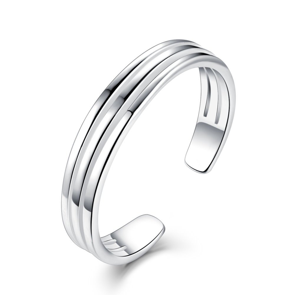 S925 Sterling Silver Rings Three Rows Adjustable Open Toe Ring Size M-Y Jewelry Gift