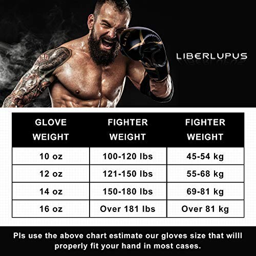 Liberlupus Cool Style Boxing Gloves for Men & Women, Boxing Training Gloves, Kickboxing Gloves, Sparring Gloves, Heavy Bag Gloves for Boxing, Kickboxing, Muay Thai, MMA(Black & Golden, 16 oz)