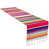 CRJHNS Mexican Serape Table Runner, Handwoven Cotton Serape Runners for Fiesta Party Wedding and Home Decorations,14x84 Inch (14x84/Rose Red)