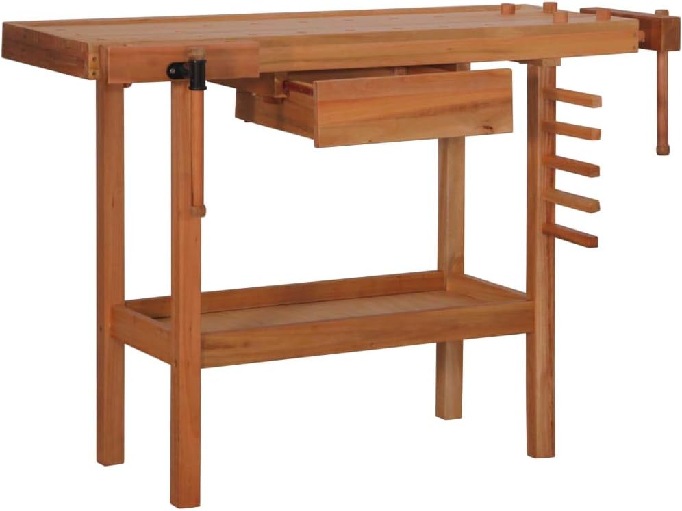 Aulley Carpentry Work Bench with Drawer 2 Vises Hardwood