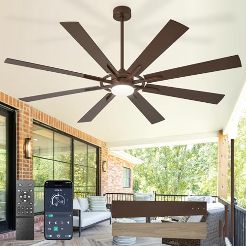 Depuley Large Ceiling Fans with Lights: Modern 72 Inch 8 Blade Outdoor Ceiling Fan with Remote APP Control - Dimmable Brown Big Fan Light Indoor Reversible 6 Speed Quiet DC Motor