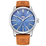 BENYAR Fashion Watches Classic Sport Casual Waterproof Elegant Leather Band Blue Dial Watch for Men (Blue)