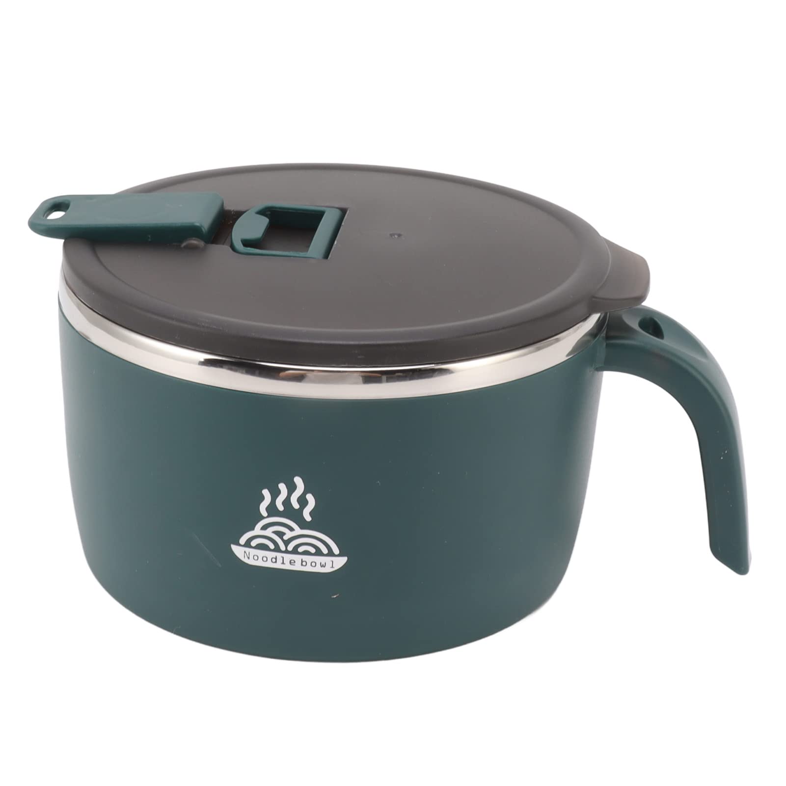 Ramen Bowl, 900ml Double Wall Stainless Steel Rapid Noodle Cooker with Drains, Lid and Handle, Mobile Phone Holder, Ramen Soup Bowl for Noddles, Office College Dorm Room Cooking (Green)