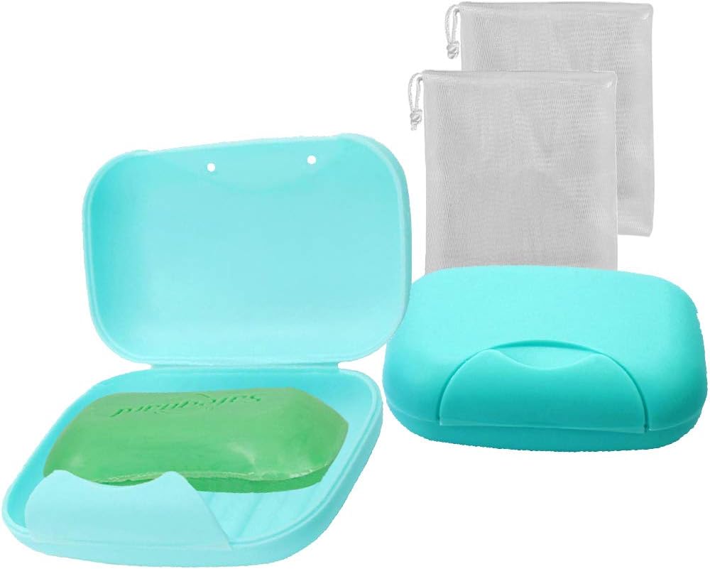 Vonpri Soap Box Holder, 2-Pack Soap Dish Soap Savers Case Container for Bathroom Camping Gym (Blue)