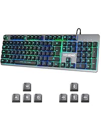 Teclado para juegos, teclado USB con cable RGB con retroiluminación LED, 7 colores de luz LED para ordenador, panel de metal, teclado de 104 teclas para ordenador portátil